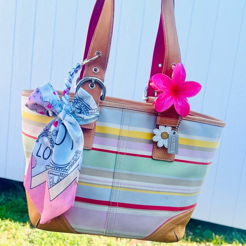 Vintage COACH Y2K Soho Twill striped Canvas tote bag